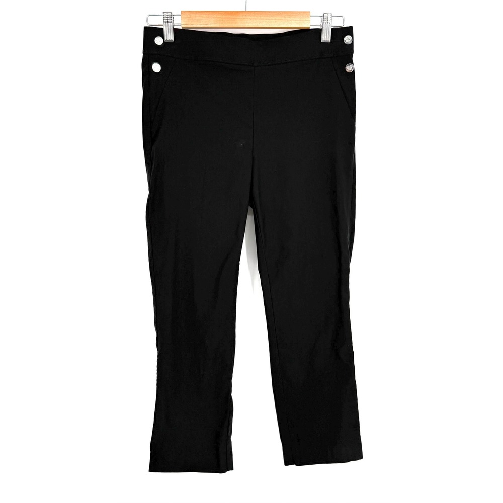 Rafaella Comfort Black Cropped Pull-On Pants Silver Button Accentsโ Sz 8